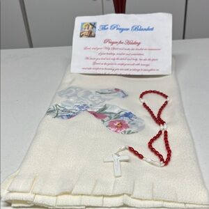 Cream Prayer Blanket with Red Rosary
